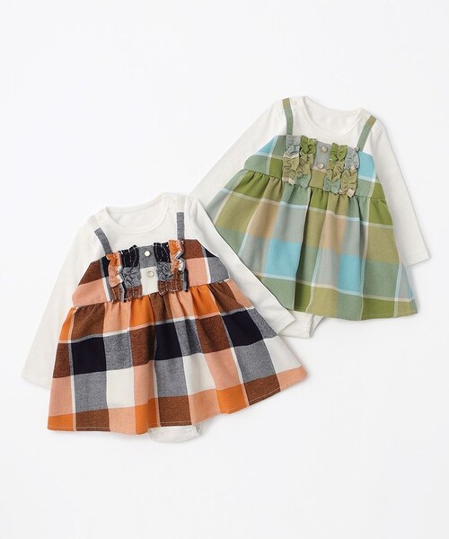BRANSHES（ブランシェス）の「【おそろい】レトロチェック柄カバーオール（その他ベビー用品・キッズ・ライトグリーン/オレンジ・70/80）」の10枚目の写真