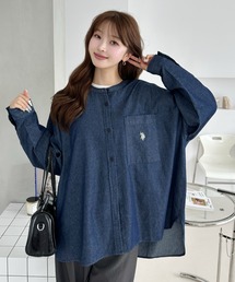 【Ada.別注 U.S.POLO ASSN.】バンドカラー オーバーサイズ デニム シャツ