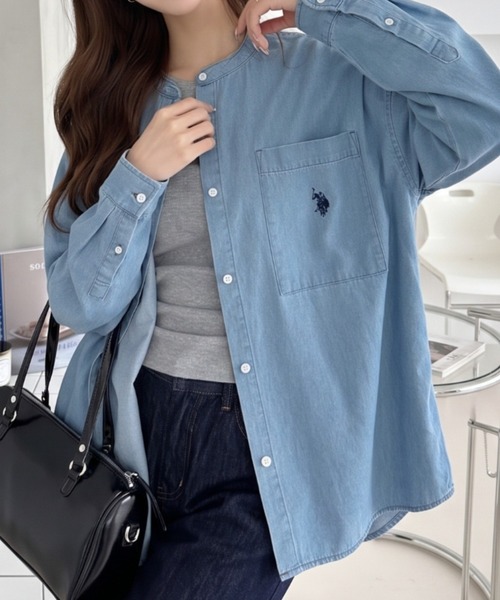 U.S. POLO ASSN.（ユーエスポロアッスン）の「【Ada.別注 U.S.POLO ASSN.】バンドカラー オーバーサイズ デニム シャツ（シャツ/ブラウス・レディース・ネイビー/ブルー/ライトブルー・M/L）」の12枚目の写真