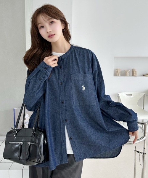U.S. POLO ASSN.（ユーエスポロアッスン）の「【Ada.別注 U.S.POLO ASSN.】バンドカラー オーバーサイズ デニム シャツ（シャツ/ブラウス・レディース・ネイビー/ブルー/ライトブルー・M/L）」の16枚目の写真