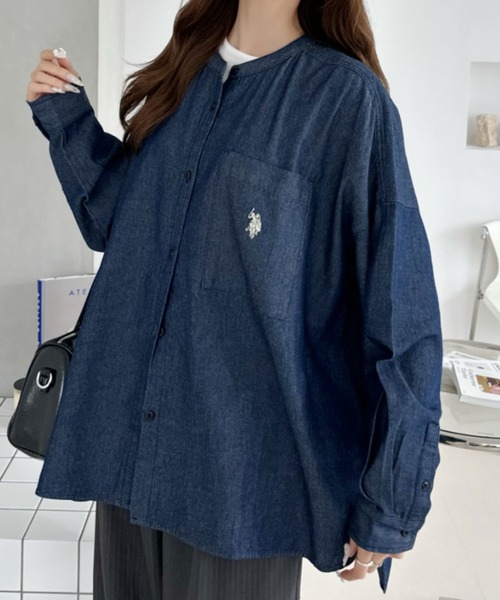 U.S. POLO ASSN.（ユーエスポロアッスン）の「【Ada.別注 U.S.POLO ASSN.】バンドカラー オーバーサイズ デニム シャツ（シャツ/ブラウス・レディース・ネイビー/ブルー/ライトブルー・M/L）」の17枚目の写真