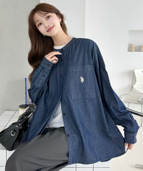 U.S. POLO ASSN.（ユーエスポロアッスン）の「【Ada.別注 U.S.POLO ASSN.】バンドカラー オーバーサイズ デニム シャツ（シャツ/ブラウス・レディース・ネイビー/ブルー/ライトブルー・M/L）」の19枚目の写真