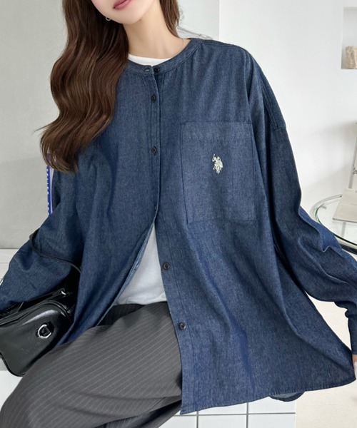 U.S. POLO ASSN.（ユーエスポロアッスン）の「【Ada.別注 U.S.POLO ASSN.】バンドカラー オーバーサイズ デニム シャツ（シャツ/ブラウス・レディース・ネイビー/ブルー/ライトブルー・M/L）」の18枚目の写真