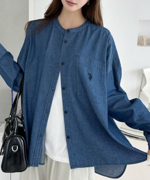 U.S. POLO ASSN.（ユーエスポロアッスン）の「【Ada.別注 U.S.POLO ASSN.】バンドカラー オーバーサイズ デニム シャツ（シャツ/ブラウス・レディース・ネイビー/ブルー/ライトブルー・M/L）」の10枚目の写真