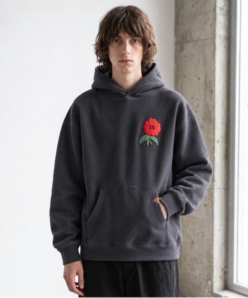 rehacer（レアセル）の「rehacer : Puff Flower HW Sweat Hoodie / パフ フラワー ヘヴィー ウエイト スウェット フーディー（パーカー・メンズ・ブラック/ワイン/ネイビー/グリーン・SMALL/X-LARGE/LARGE/MEDIUM）」の3枚目の写真