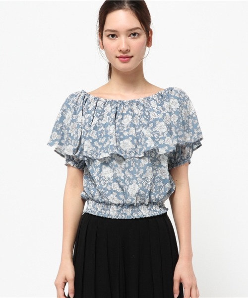 E hyphen world gallery（イーハイフンワールドギャラリー）の「SS フリル花柄ブラウス（シャツ/ブラウス・レディース・ブラック/ブルー・FREE）」の11枚目の写真