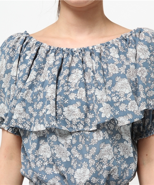 E hyphen world gallery（イーハイフンワールドギャラリー）の「SS フリル花柄ブラウス（シャツ/ブラウス・レディース・ブラック/ブルー・FREE）」の14枚目の写真