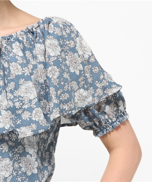 E hyphen world gallery（イーハイフンワールドギャラリー）の「SS フリル花柄ブラウス（シャツ/ブラウス・レディース・ブラック/ブルー・FREE）」の15枚目の写真