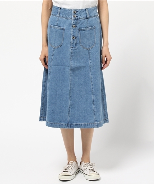 earth music&ecology（アースミュージックアンドエコロジー）の「デニムロングスカート（デニムスカート・レディース・オフホワイト/インディゴブルー/ライトインディゴブルー・SMALL/MEDIUM）」の4枚目の写真