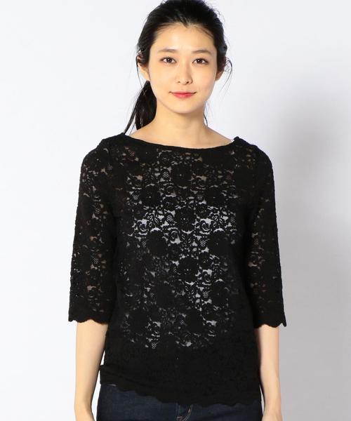 Khaju（カージュ）の「Khaju:レース5スリーブトップス◇（Tシャツ/カットソー・レディース・ブラック/ホワイト・ONE SIZE）」の3枚目の写真