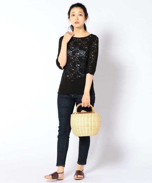 Khaju（カージュ）の「Khaju:レース5スリーブトップス◇（Tシャツ/カットソー・レディース・ブラック/ホワイト・ONE SIZE）」の6枚目の写真