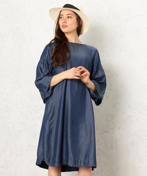 green label relaxing(グリーンレーベルリラクシング)の「CF LY DNM FLA/SL ワンピース ◆(ワンピース・レディース・コバルトブルー/ネイビー・FREE)」の1枚目の写真