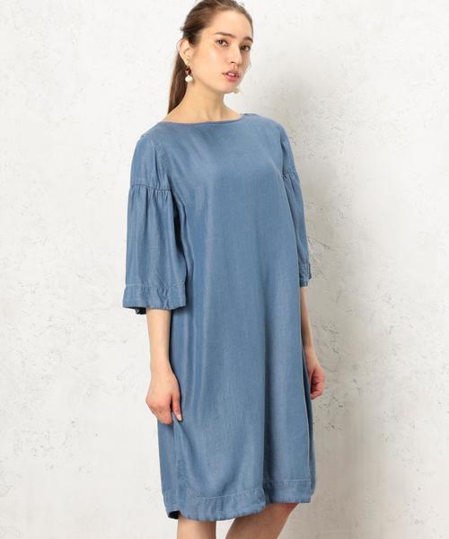 green label relaxing(グリーンレーベルリラクシング)の「CF LY DNM FLA/SL ワンピース ◆(ワンピース・レディース・コバルトブルー/ネイビー・FREE)」の2枚目の写真