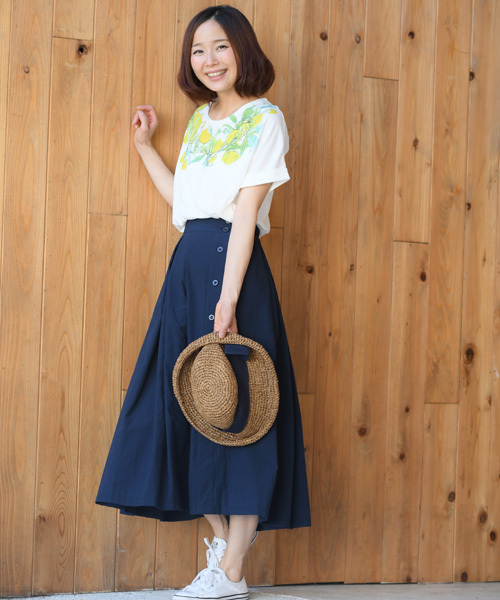 rps(アールピーエス)の「綿ワッシャー横釦スカート(スカート・レディース・レッド/ネイビー/ストライプ・M)」の4枚目の写真