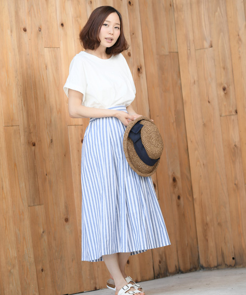 rps(アールピーエス)の「綿ワッシャー横釦スカート(スカート・レディース・レッド/ネイビー/ストライプ・M)」の5枚目の写真