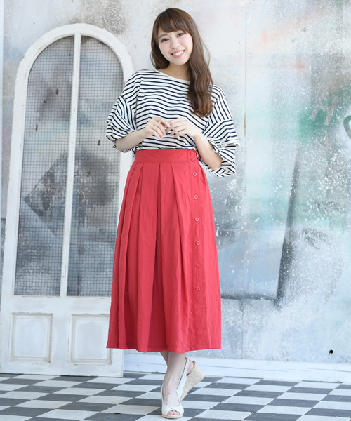 rps(アールピーエス)の「綿ワッシャー横釦スカート(スカート・レディース・レッド/ネイビー/ストライプ・M)」の6枚目の写真