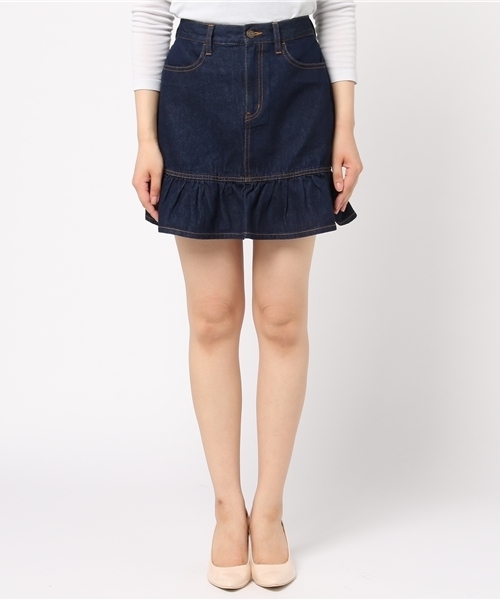 WEGO（ウィゴー）の「WEGO/フリルミニスカート（デニムスカート・レディース・インディゴブルー/ダークインディゴブルー・FREE）」の3枚目の写真