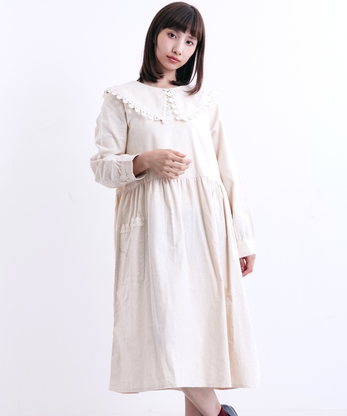 MERLOT(メルロー)の「レーストリミングビッグカラーワンピース7139(ワンピース・レディース・ブラック/ワイン/アイボリー・FREE)」の2枚目の写真