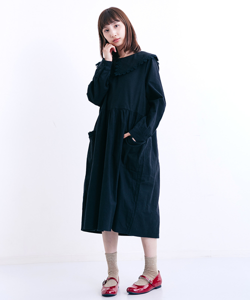 MERLOT(メルロー)の「レーストリミングビッグカラーワンピース7139(ワンピース・レディース・ブラック/ワイン/アイボリー・FREE)」の15枚目の写真