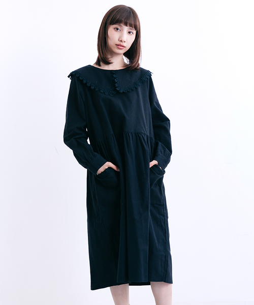 MERLOT(メルロー)の「レーストリミングビッグカラーワンピース7139(ワンピース・レディース・ブラック/ワイン/アイボリー・FREE)」の20枚目の写真
