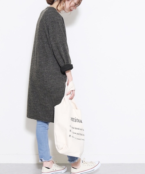 reca(レカ)の「ふんわりソフトタッチ◇スリットリブニットロングカットソー(ワンピース・レディース・ベージュ/ピンク/ブラック/チャコールグレー・FREE)」の14枚目の写真