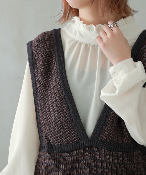 n'OrLABEL（ノアールレーベル）の「『フリルスタンドカラーブラウス』（シャツ/ブラウス・レディース・ホワイト/ブラック/ネイビー/グリーン/マスタード/スモークピンク/ピンク系その他・2/1）」の16枚目の写真