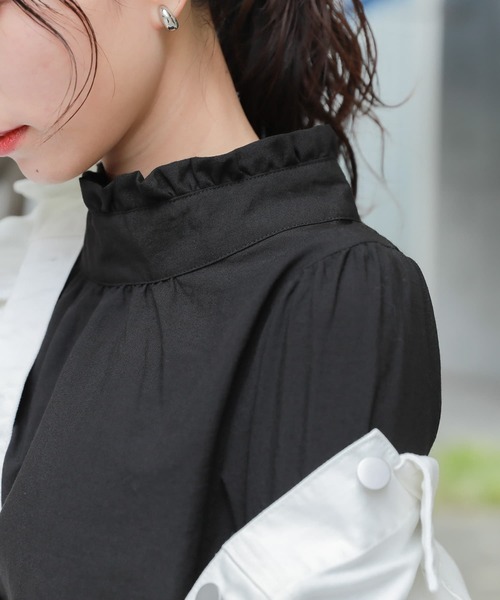 n'OrLABEL（ノアールレーベル）の「『フリルスタンドカラーブラウス』（シャツ/ブラウス・レディース・ホワイト/ブラック/ネイビー/グリーン/マスタード/スモークピンク/ピンク系その他・2/1）」の11枚目の写真