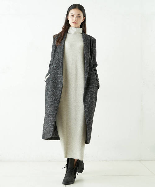 極美品✨ ウィムガゼット 現行タグ チェスターコート ネイビー ロングコート Whim Gazette（ウィムガゼット）の「グレンチェックロングコート