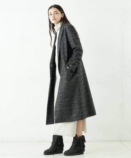 美品★ウィムガゼット チェスターコート ロングコート グレー S ウール WEB限定/OUTLET】【SKINNY】ウールブレンドニットチェスター