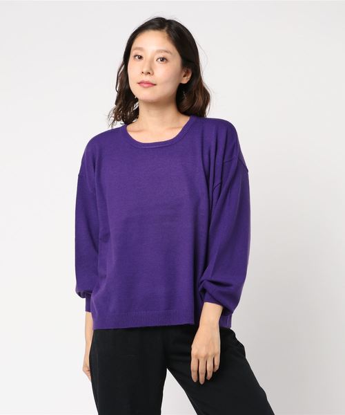 プラダ PRADA Uネックニット カットソー 長袖 44 紫 パープル パープル（紫）系 ヨーロッパ PRADA(プラダ) ニット・セーター