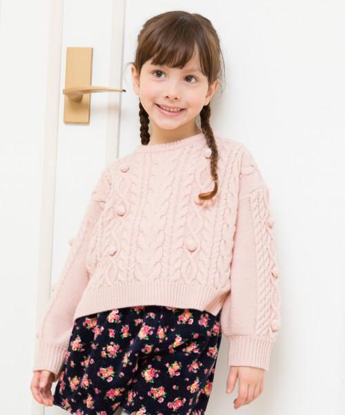 GLOBAL WORK（グローバルワーク）の「【キッズ】ポンポンケーブルニット/801563（ニット/セーター・キッズ・ホワイト/ベージュ/ライトピンク/ライトブルー・SMALL/MEDIUM/LARGE/X-LARGE/XX-LARGE）」の4枚目の写真