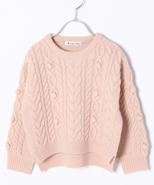 GLOBAL WORK（グローバルワーク）の「【キッズ】ポンポンケーブルニット/801563（ニット/セーター・キッズ・ホワイト/ベージュ/ライトピンク/ライトブルー・SMALL/MEDIUM/LARGE/X-LARGE/XX-LARGE）」の5枚目の写真