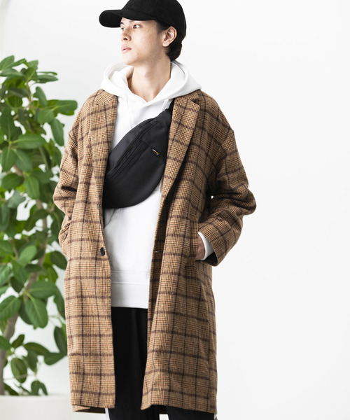 WEGO（ウィゴー）の「WEGO/チェックオーバーコート（チェスターコート・メンズ・ブラウン系その他2/グレー系その他2/ブルー系その他・MEDIUM/LARGE）」の3枚目の写真