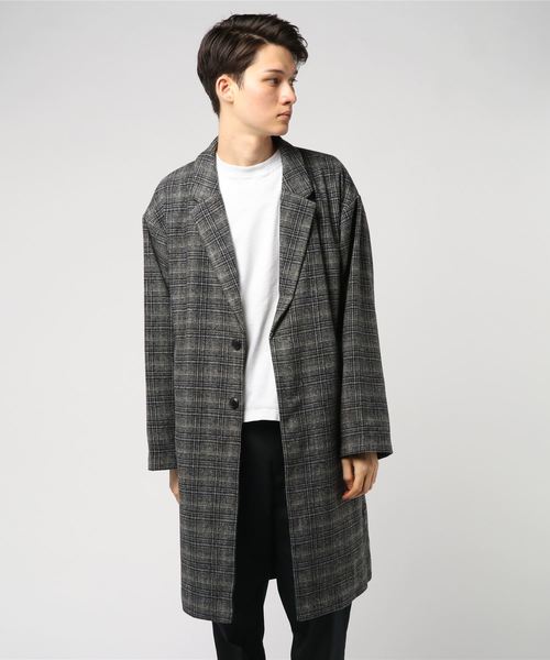 WEGO（ウィゴー）の「WEGO/チェックオーバーコート（チェスターコート・メンズ・ブラウン系その他2/グレー系その他2/ブルー系その他・MEDIUM/LARGE）」の4枚目の写真