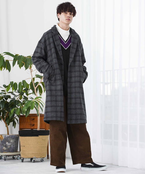 WEGO（ウィゴー）の「WEGO/チェックオーバーコート（チェスターコート・メンズ・ブラウン系その他2/グレー系その他2/ブルー系その他・MEDIUM/LARGE）」の9枚目の写真