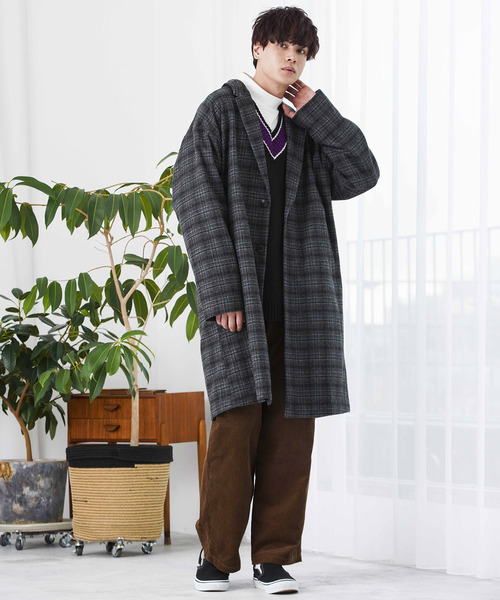 WEGO（ウィゴー）の「WEGO/チェックオーバーコート（チェスターコート・メンズ・ブラウン系その他2/グレー系その他2/ブルー系その他・MEDIUM/LARGE）」の11枚目の写真