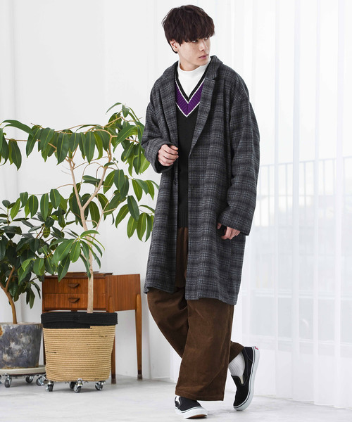 WEGO（ウィゴー）の「WEGO/チェックオーバーコート（チェスターコート・メンズ・ブラウン系その他2/グレー系その他2/ブルー系その他・MEDIUM/LARGE）」の13枚目の写真