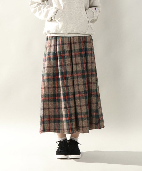 notch.（ノッチ）の「チェックタックロングスカート（スカート・レディース・ブラウン/グリーン・M/L）」の2枚目の写真