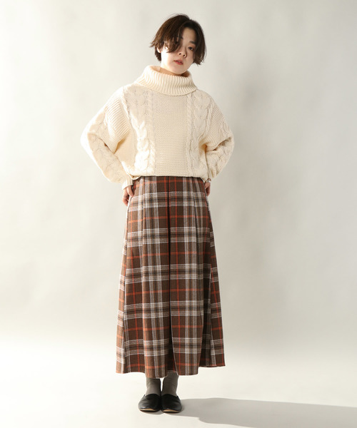 notch.（ノッチ）の「チェックタックロングスカート（スカート・レディース・ブラウン/グリーン・M/L）」の9枚目の写真