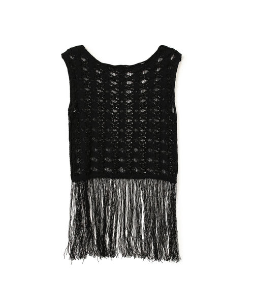 Ray BEAMS(レイビームス)の「RBS / スカシ柄 フリンジ ノースリーブ ニット(ニット/セーター・レディース・ブラック/ベージュ・ONE SIZE)」の4枚目の写真
