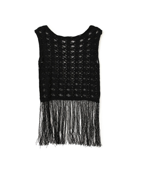 Ray BEAMS(レイビームス)の「RBS / スカシ柄 フリンジ ノースリーブ ニット(ニット/セーター・レディース・ブラック/ベージュ・ONE SIZE)」の2枚目の写真