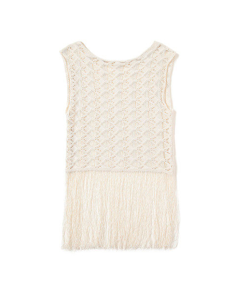 Ray BEAMS(レイビームス)の「RBS / スカシ柄 フリンジ ノースリーブ ニット(ニット/セーター・レディース・ブラック/ベージュ・ONE SIZE)」の3枚目の写真