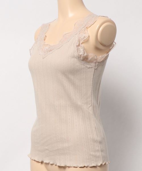 one after another NICE CLAUP（ワンアフターアナザーナイスクラップ）の「レース付パターンメッシュタンクトップ（タンクトップ・レディース・オフホワイト/ブラック/ベージュ・FREE）」の13枚目の写真