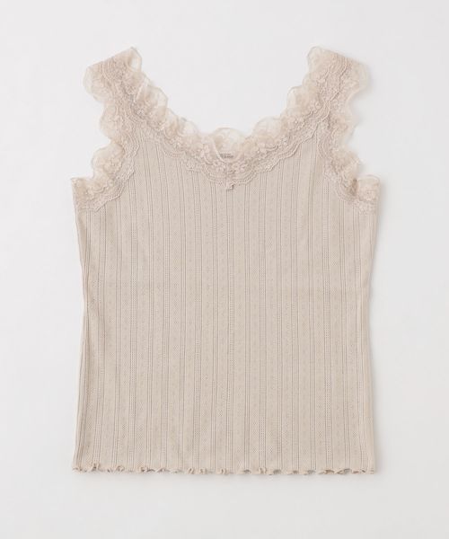 one after another NICE CLAUP（ワンアフターアナザーナイスクラップ）の「レース付パターンメッシュタンクトップ（タンクトップ・レディース・オフホワイト/ブラック/ベージュ・FREE）」の3枚目の写真