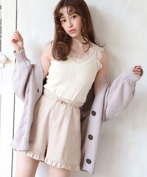 one after another NICE CLAUP（ワンアフターアナザーナイスクラップ）の「レース付パターンメッシュタンクトップ（タンクトップ・レディース・オフホワイト/ブラック/ベージュ・FREE）」の2枚目の写真