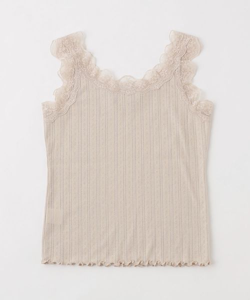 one after another NICE CLAUP（ワンアフターアナザーナイスクラップ）の「レース付パターンメッシュタンクトップ（タンクトップ・レディース・オフホワイト/ブラック/ベージュ・FREE）」の6枚目の写真