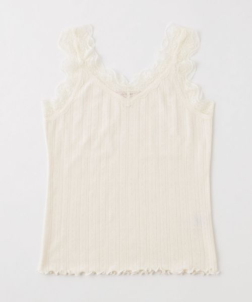 one after another NICE CLAUP（ワンアフターアナザーナイスクラップ）の「レース付パターンメッシュタンクトップ（タンクトップ・レディース・オフホワイト/ブラック/ベージュ・FREE）」の11枚目の写真