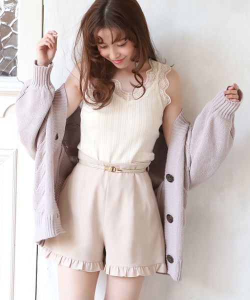 one after another NICE CLAUP（ワンアフターアナザーナイスクラップ）の「レース付パターンメッシュタンクトップ（タンクトップ・レディース・オフホワイト/ブラック/ベージュ・FREE）」の9枚目の写真