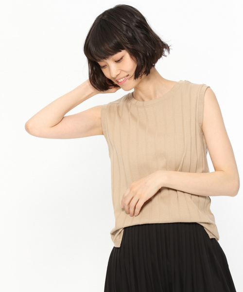 LAKOLE（ラコレ）の「ワイドリブスリーブレスTシャツ / LAKOLE（タンクトップ・レディース・ベージュ/ブラウン/キャメル/レッド/ブラック/オフホワイト・SMALL/MEDIUM）」の5枚目の写真