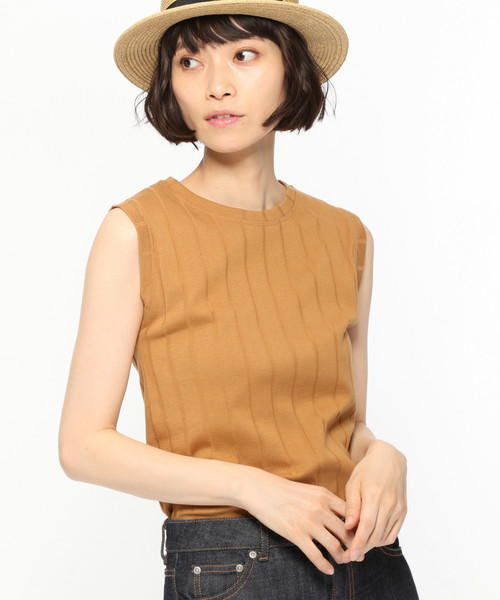 LAKOLE（ラコレ）の「ワイドリブスリーブレスTシャツ / LAKOLE（タンクトップ・レディース・ベージュ/ブラウン/キャメル/レッド/ブラック/オフホワイト・SMALL/MEDIUM）」の6枚目の写真